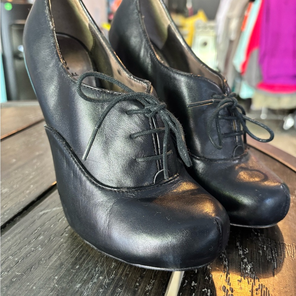 Bakers Black Lace-Up Victorian Heels
